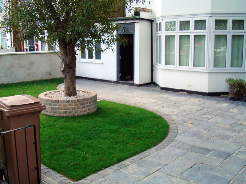 Front garden remodeling, driveway paving, fence wall with iron railings + green & brickwork. Leytonstone, London E11 